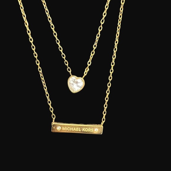 Michael Kors Gold-Tone  Double Strand Logo Bar Necklace - Picture 1 of 6
